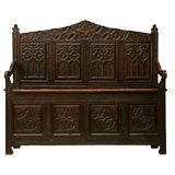 c.1860 Gothic French Oak Box Seat Settle