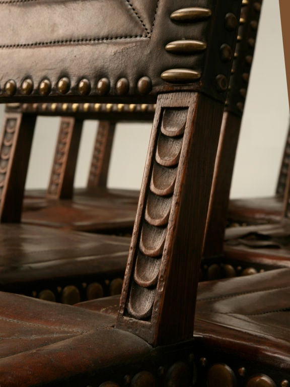c.1920 Set of 10 Spanish Oak & Leather Dining Chairs 2