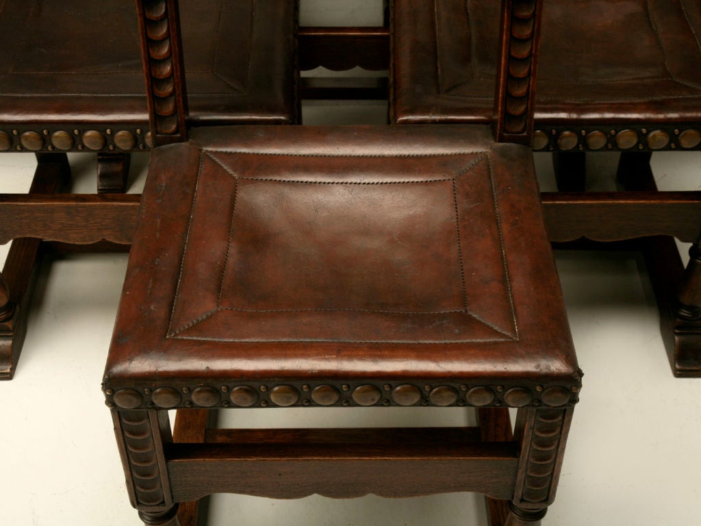 c.1920 Set of 10 Spanish Oak & Leather Dining Chairs 3
