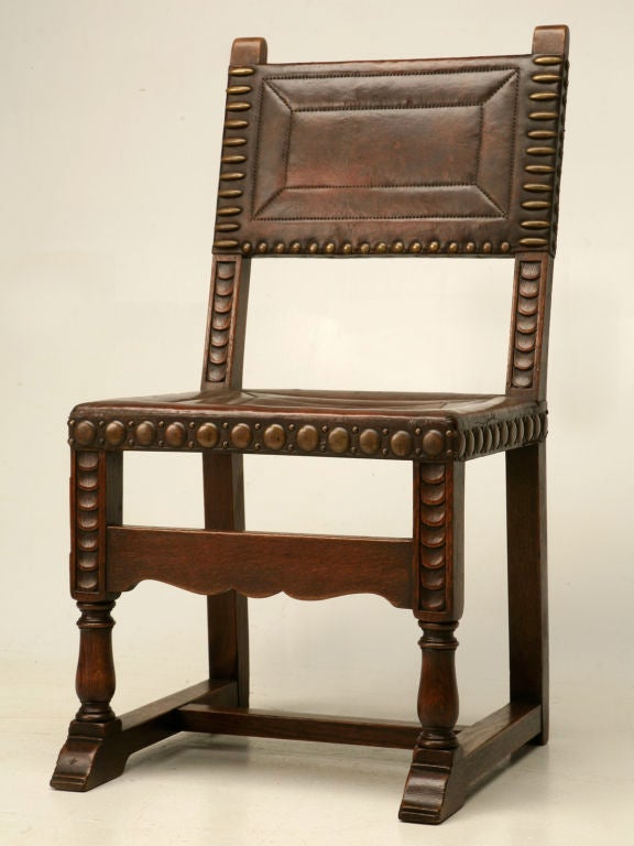 c.1920 Set of 10 Spanish Oak & Leather Dining Chairs 6