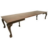 Antique English Oak Chippendale Dining Table w/Four Leaves