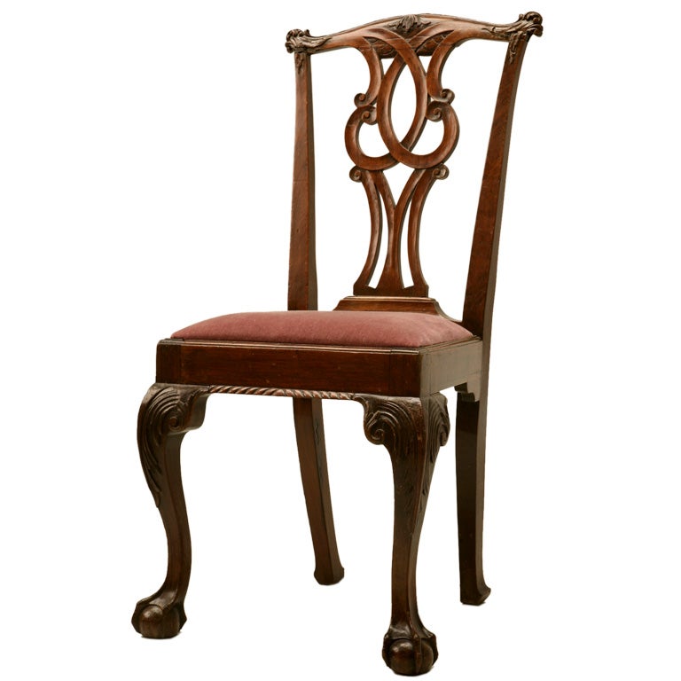 Eighteenth Century Hand-Carved Irish Chippendale Side/Desk Chair