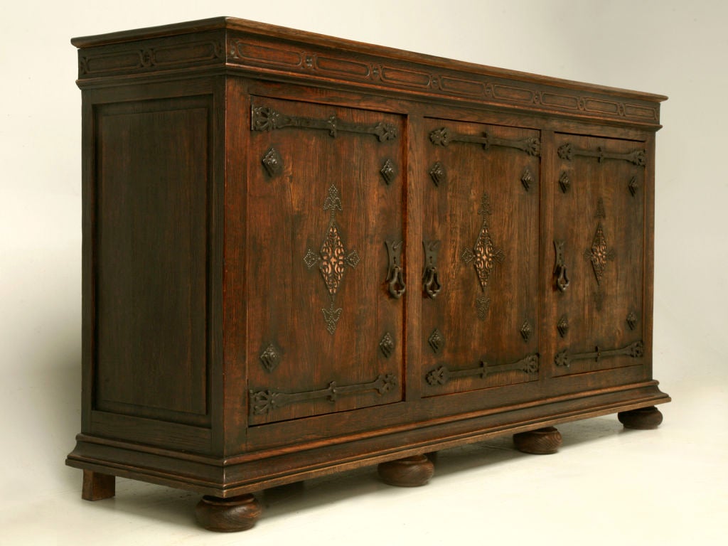 c.1900 Spanish Oak 3-Door Buffet