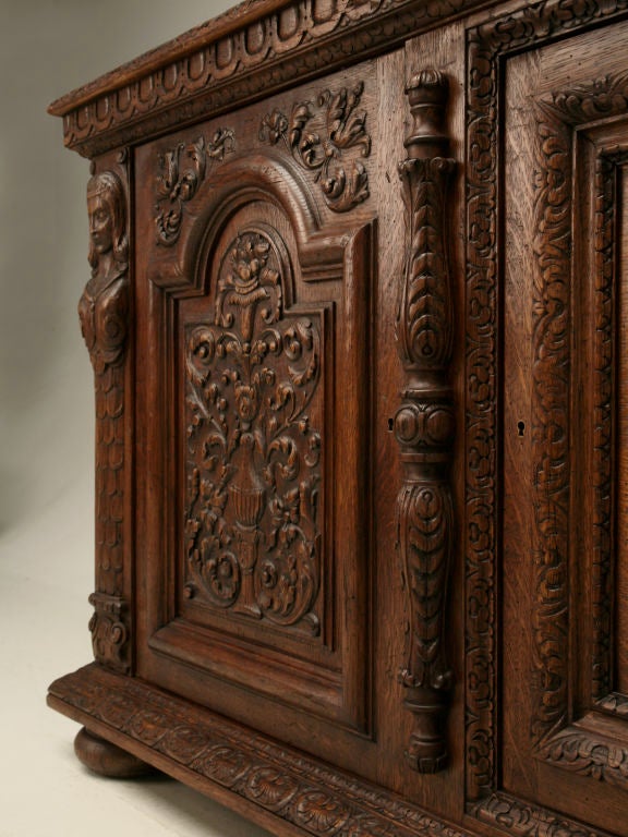 c.1930 Heavily Hand=carved Spanish Oak Buffet 2