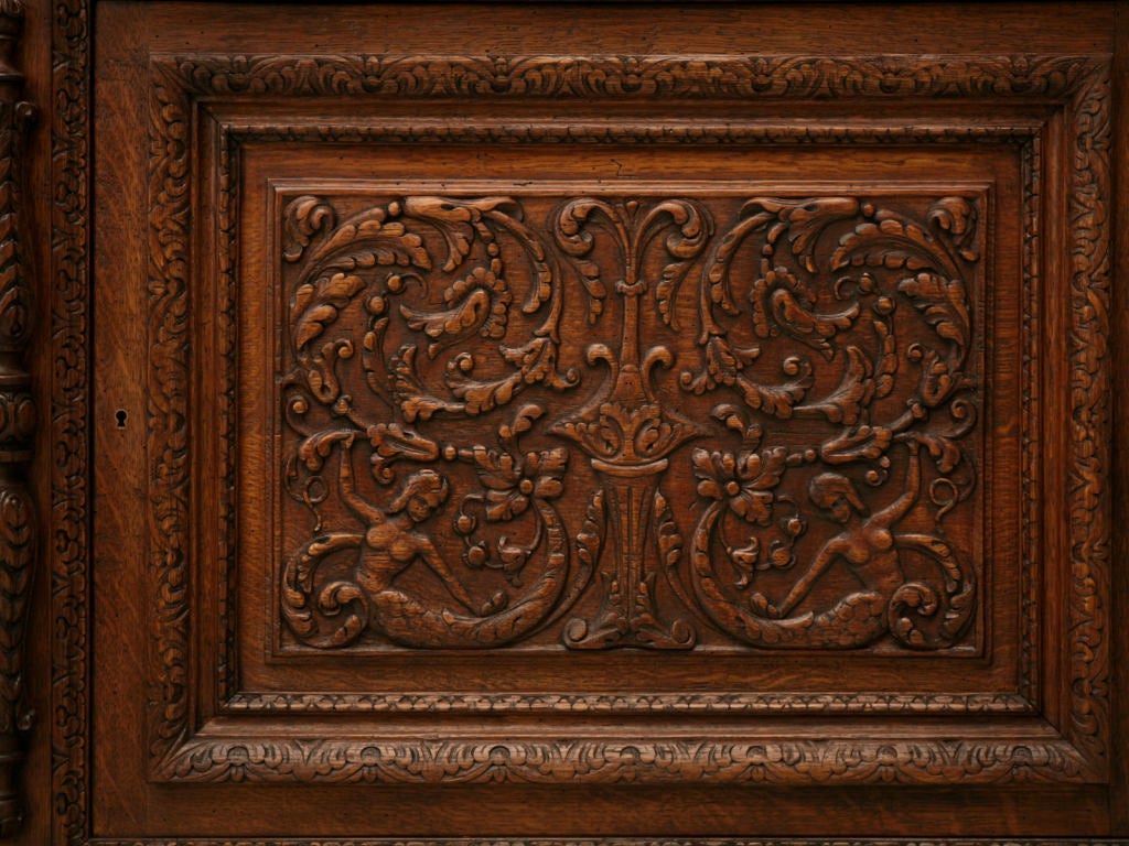 c.1930 Heavily Hand=carved Spanish Oak Buffet 3