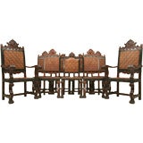 c.1940 Set of 10 Spanish Hand-CarvedTooled Leather Dining Chairs