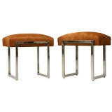 Vintage c.1960 Pair of French Modern Stools w/New Cowhide Upholstery