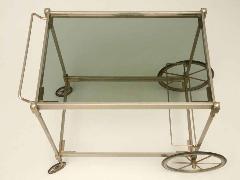 c.1960 French Nickel & Glass 2-Tier Tea  Cart