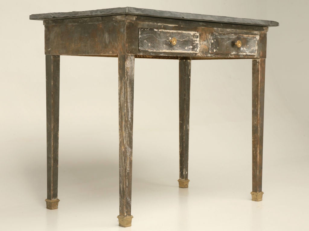 c.1940 French Industrial Steel Work Table w/  Slate Top