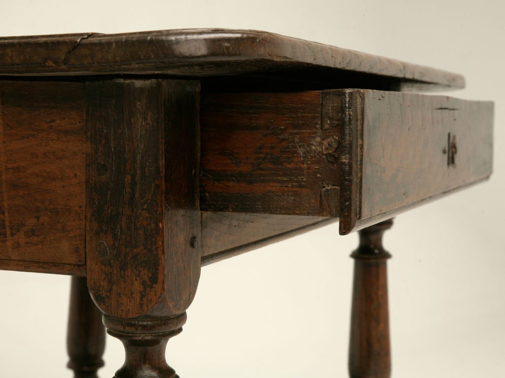 18th Century and Earlier 18th C Rustic French Oak Farmhouse Side/End/Writing Table w/Drawer
