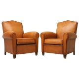 c.1950 Pair of Original French Leather Club Chairs
