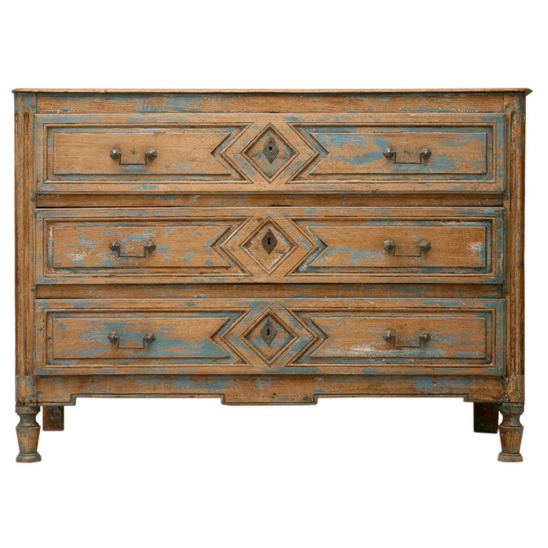 Exquisite 18th C. French Directoire Worn-Paint 3 Drawer Commode