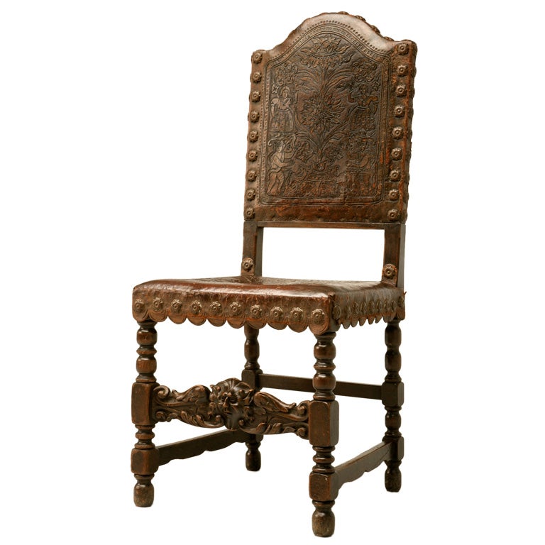 c.1890 Spanish Oak & Tooled Leather Desk Chair