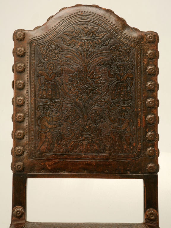c.1890 Spanish Oak and Tooled Leather Desk Chair at 1stDibs