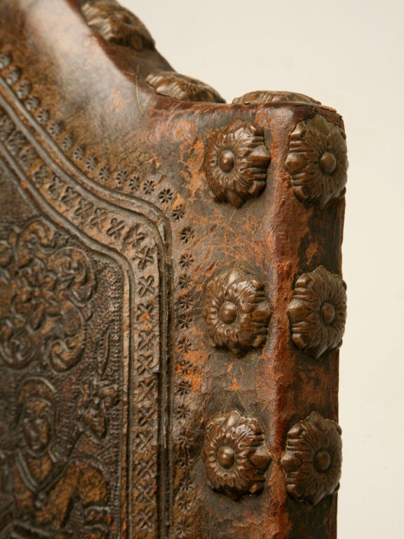 c.1890 Spanish Oak & Tooled Leather Desk Chair 1