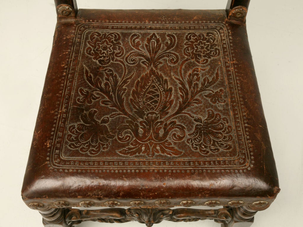 c.1890 Spanish Oak & Tooled Leather Desk Chair 2