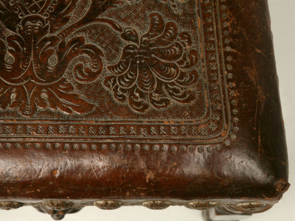 c.1890 Spanish Oak & Tooled Leather Desk Chair 3