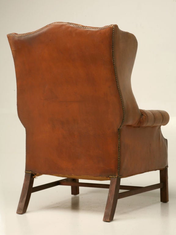 c.1900 English Chippendale Tufted Leather Wing Back Chair 7
