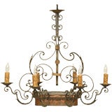 Vintage c.1940 French Scrolled Iron & Copper Chandelier