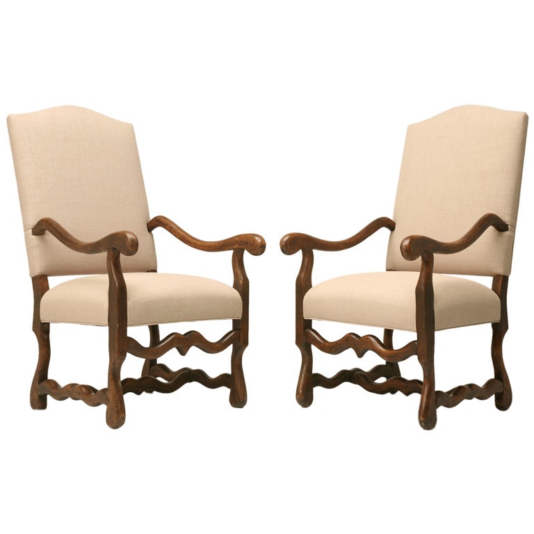 c.1930 Pair French Os de Mouton Throne Chairs