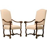 Antique c.1880 Pair of French Louis XIII Style Oak Throne Chairs