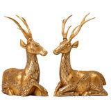 Pair of Hand-Carved & Intricately Decorated Deer