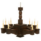 Antique Large Hand-Carved Walnut Mission/Arts & Crafts Chandelier 4