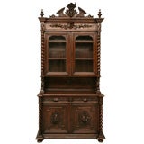 Used c.1880 French Hand-Carved Oak Hunt Cabinet