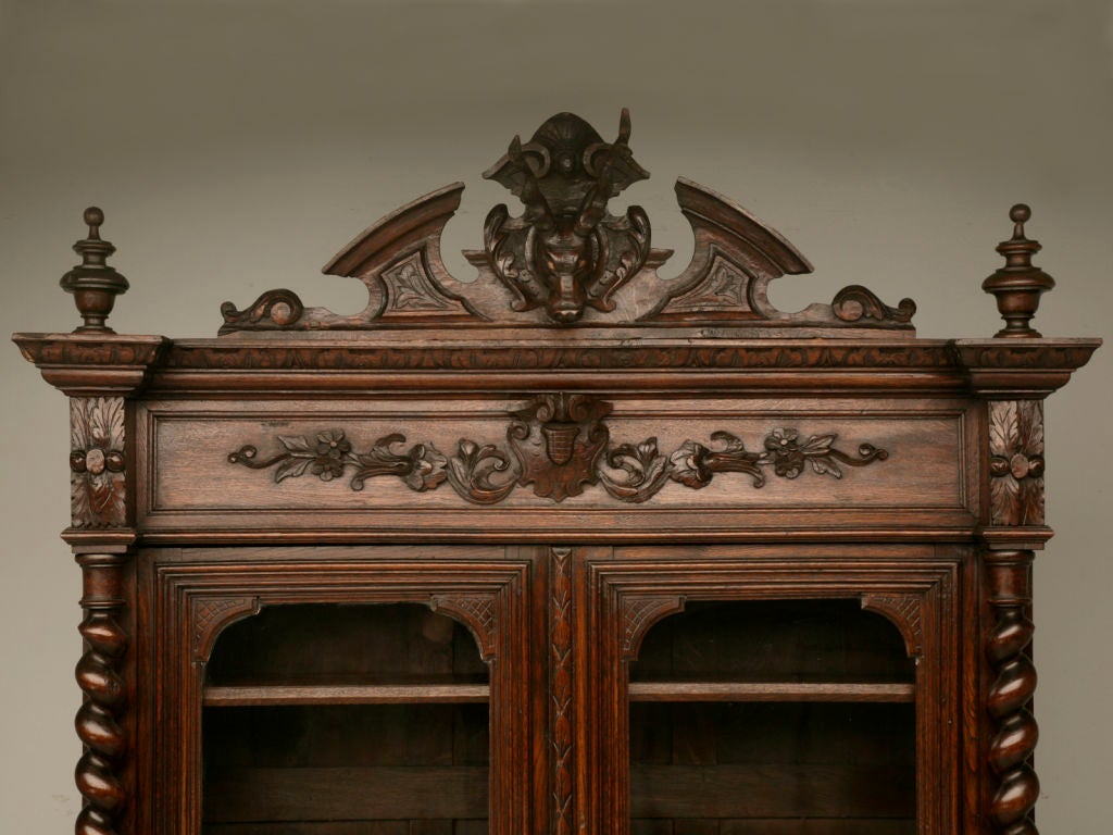 19th Century c.1880 French Hand-Carved Oak Hunt Cabinet