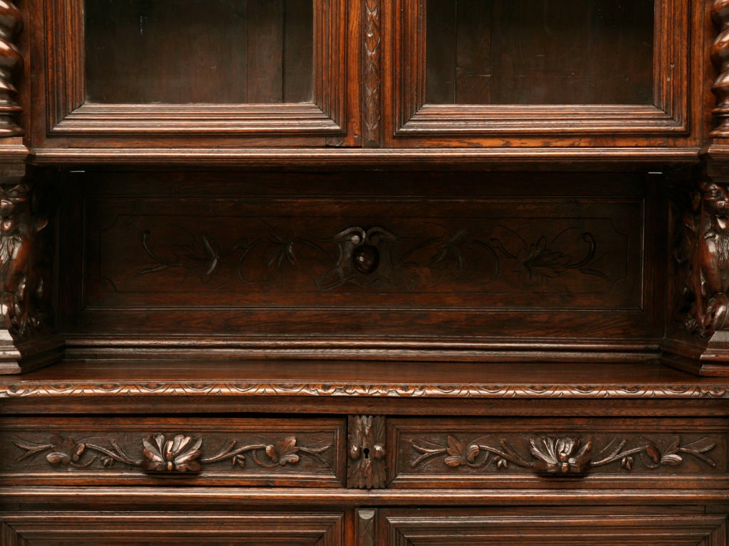 c.1880 French Hand-Carved Oak Hunt Cabinet 2