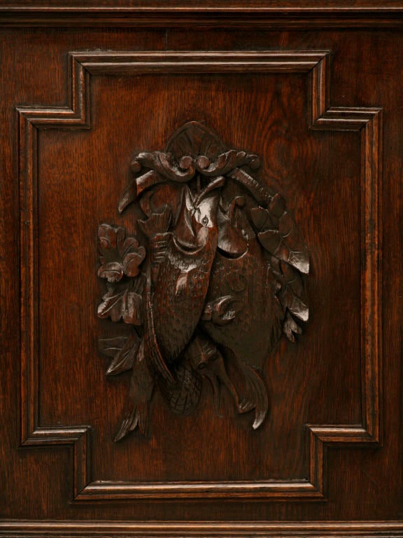 c.1880 French Hand-Carved Oak Hunt Cabinet 7