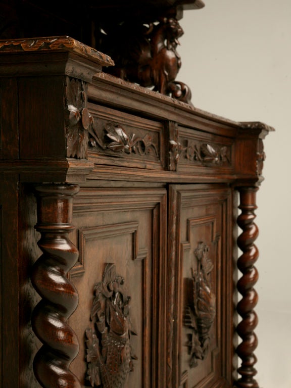 c.1880 French Hand-Carved Oak Hunt Cabinet 4