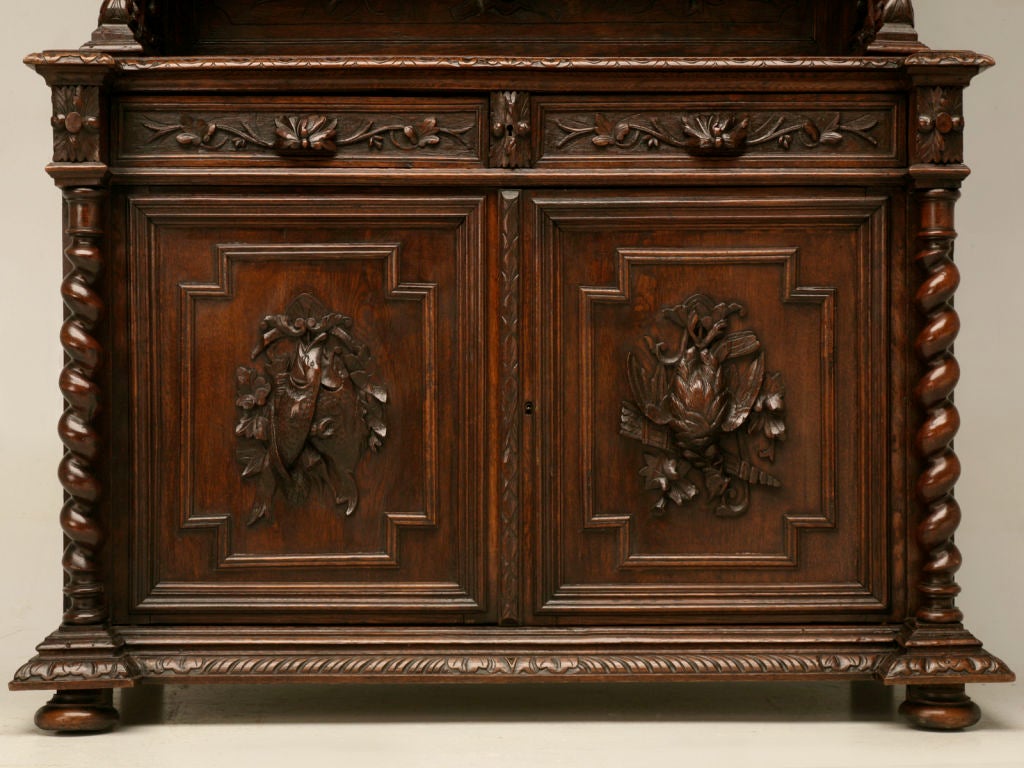 c.1880 French Hand-Carved Oak Hunt Cabinet 5