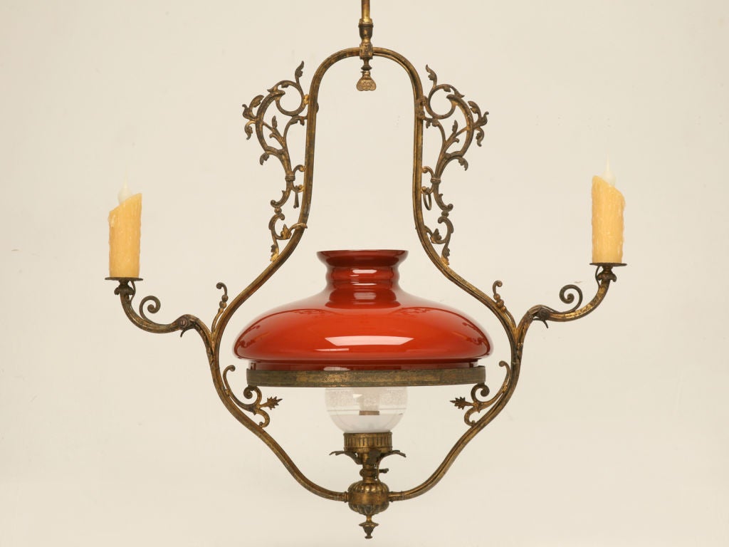 Victorian c.1860 Electrified Antique French Kerosene Gas Hanging Fixture