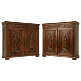 c.1940 Pair of Spanish Hand-Carved Buffets/Consoles