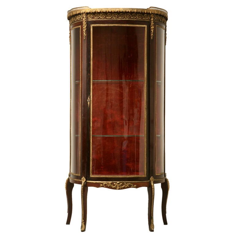 c.1920 French Curved Glass Curio Cabinet