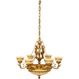 Reproduction 12 Light Alabaster & Brass Chandelier