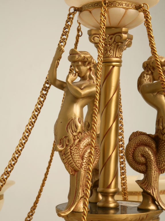 alabaster and brass chandelier