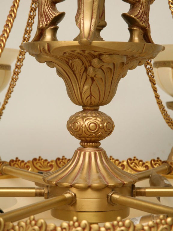 Unknown Reproduction 12 Light Alabaster & Brass Chandelier