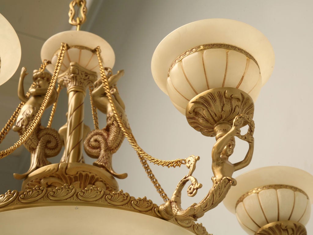 Reproduction 12 Light Alabaster & Brass Chandelier 1