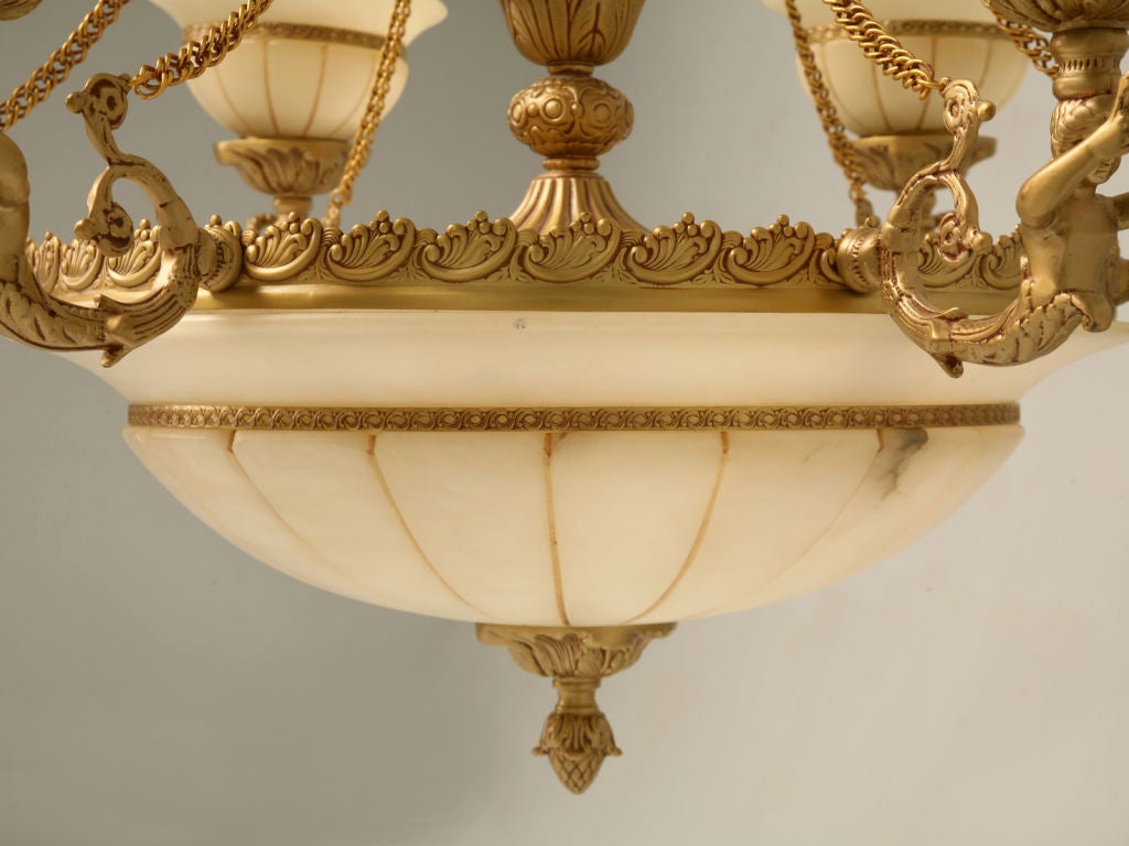Reproduction 12 Light Alabaster & Brass Chandelier 2