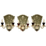 c.1940 Set of 3 Venetian Etched Mirror Sconces