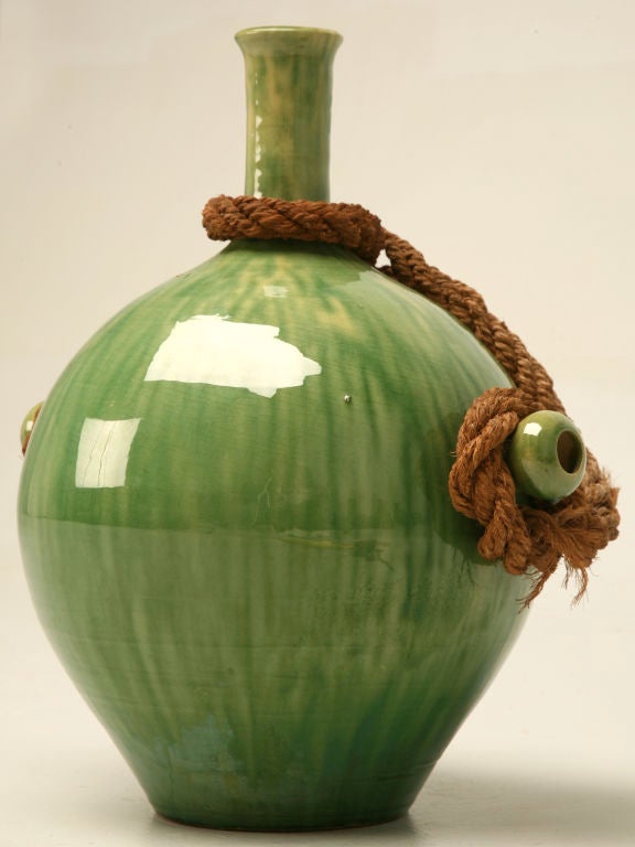 c.1920 French Green Earthenware Wine Jug