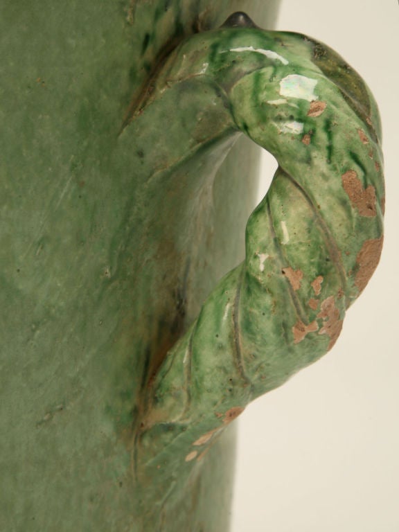 20th Century c.1900 Handmade French Green Earthenware Urn