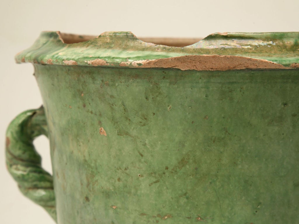 c.1900 Handmade French Green Earthenware Urn 1