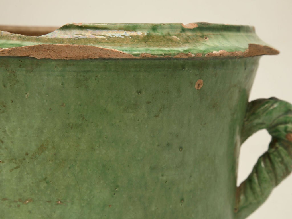 c.1900 Handmade French Green Earthenware Urn 2