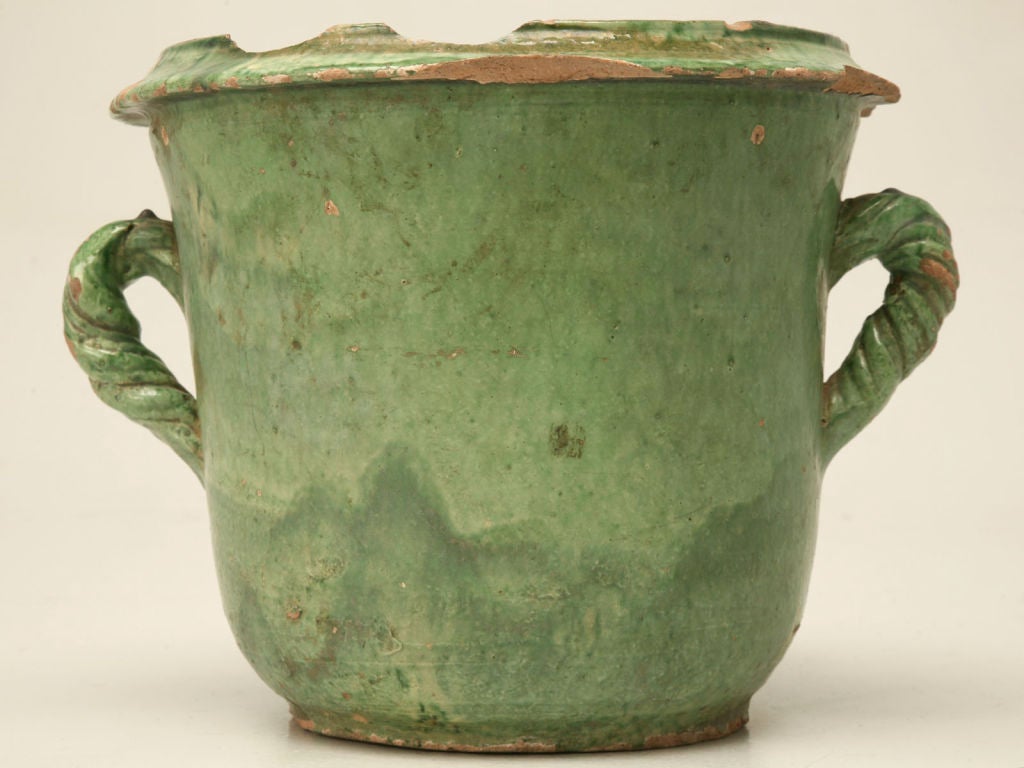 c.1900 Handmade French Green Earthenware Urn 3