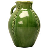 Antique c.1920 Handmade French Green Earthenware Jug/Pitcher