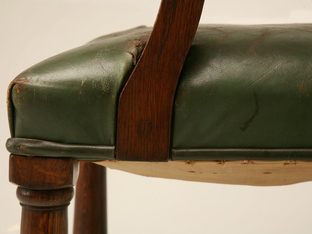 Leather c.1920 English Oak Library Chair w/Arms