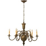 c.1930 French Brass Colonial Style 6-Light Chandelier